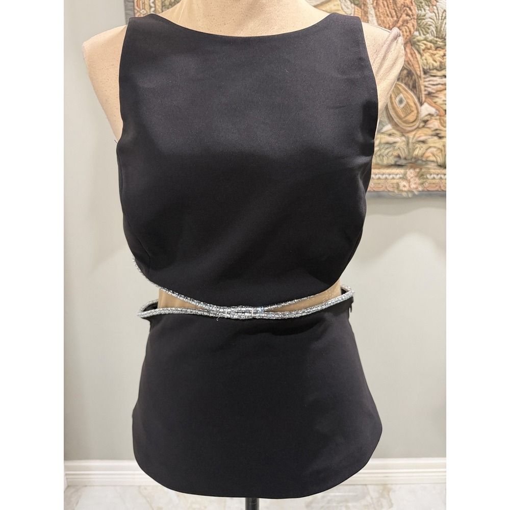 Womens M Black Satin Beaded Top. Two piece appearance. divided by‎ rhinstone